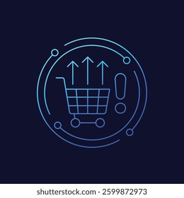 overconsumption icon with a shopping cart, linear vector design