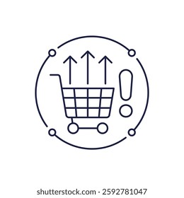 overconsumption line icon with a shopping cart