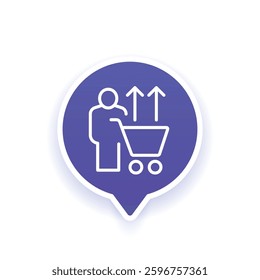overconsumption line icon with shopping cart and person