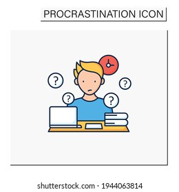 Overdoer procrastinator color icon.Taking extra work. Too many tasks.Procrastination concept. Isolated vector illustration