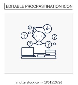 Overdoer procrastinator line icon.Taking extra work. Too many tasks.Procrastination concept. Isolated vector illustration.Editable stroke