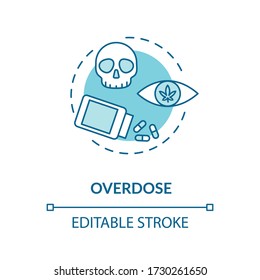 Overdose concept icon. Cannabis lethal dose idea thin line illustration. Marijuana consumption problem, psychactive drug abuse risk. Vector isolated outline RGB color drawing. Editable stroke