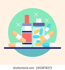 Overdose Drunk Narcotic Drugs Medicine Capsule Pill in Bottle
