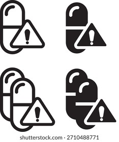 
Conjunto de iconos de sobredosis. Símbolos de sobredosis de medicación. icono de botella de píldora. icono de Vector de línea de trazo simple