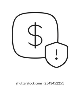 Icono de protección contra sobregiros con escudo y dólar para saldo negativo