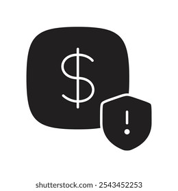 Ícone de proteção contra descoberto com escudo e dólar para saldo negativo