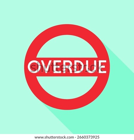 OVERDUE Alert Badge in Red Circle with Cyan Background Vector Illustration