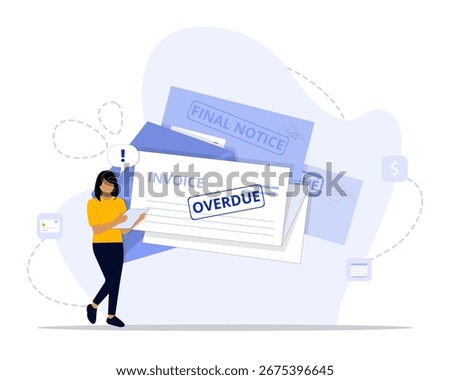 Overdue bills concept illustration. Suitable for landing page, ui, web, App intro card, editorial, flyer, and banner.