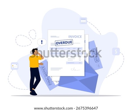 Overdue bills concept illustration. Suitable for landing page, ui, web, App intro card, editorial, flyer, and banner.