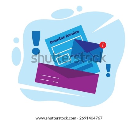 Overdue Invoice Documents and Envelopes Unpaid Taxes. Paperwork and official documentation, difficult financial situation vector art