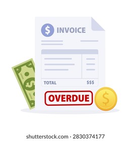 Overdue invoice payment document. vector illustration