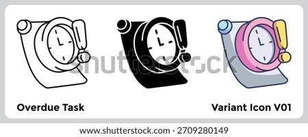 Overdue Task Icon clearly identifies missed deadlines and tasks requiring immediate attention. Line, Filled, Color style.