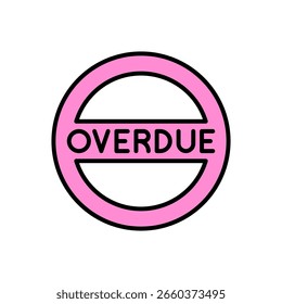 OVERDUE Warning Icon with Red Label in Circular Pastel Frame Vector Illustration