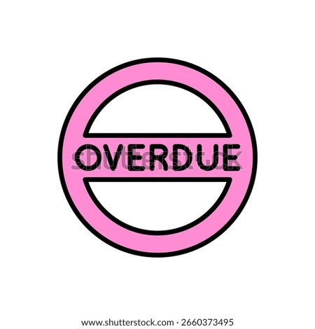 OVERDUE Warning Icon with Red Label in Circular Pastel Frame Vector Illustration