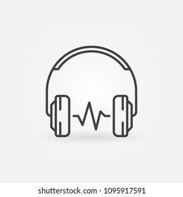 Over-Ear Headphones with sound wave concept vector icon or symbol in thin line style