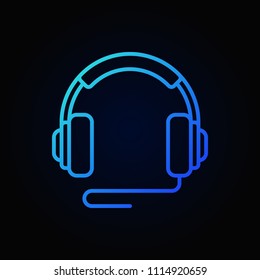 Over-Ear Wired Headphones blue vector icon or symbol in thin line style on dark background