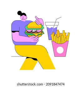 Overeating addiction abstract concept vector illustration. Compulsive overeating, sugar addiction, binge eating disorder symptom, mental problem, addictive food-related behavior abstract metaphor.