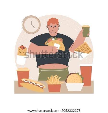 Overeating addiction abstract concept vector illustration. Compulsive overeating, sugar addiction, binge eating disorder symptom, mental problem, addictive food-related behavior abstract metaphor.