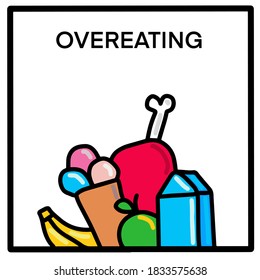 Overeating hand drawn vector illustration in cartoon doodle style food yummy diet card