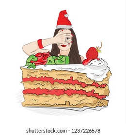 overeating for the new year. Christmas diet. ban sweet Vector illustration for your design on white background. sketching style