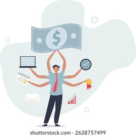 O excesso de emprego como vários empregos e o excesso de trabalho lutam. Estresse do equilíbrio insalubre e da gestão do tempo.