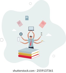 Overemployment and struggle about busy time schedule .flat characters.
