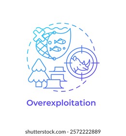 Overexploitation blue gradient concept icon. Biodiversity loss cause. Unsustainable use of natural resources. Round shape line illustration. Abstract idea. Graphic design. Easy to use in article