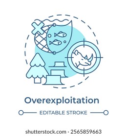 Overexploitation soft blue concept icon. Biodiversity loss cause. Unsustainable use of natural resources. Round shape line illustration. Abstract idea. Graphic design. Easy to use in article