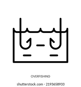 Overfishing Icon. Line Art Style Design Isolated On White Background