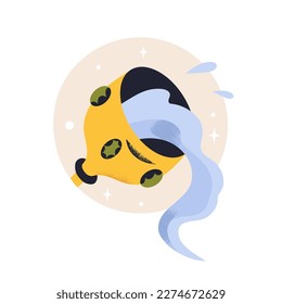 Overflow, abundance, excess concept. Pouring out, spilling excessive water liquid from goblet. Fluid flowing. Energy, vitality metaphor. Flat graphic vector illustration isolated on white background