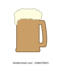 Overflowing beer mug and foam. Vector colored illustration on white background. 