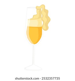 Overflowing champagne glass with foam, Vector