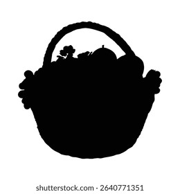Overflowing fruit basket silhouette isolated on white background