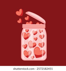 Overflowing Jar of Romantic Hearts Vector Illustration