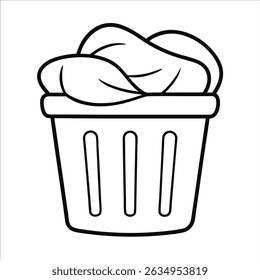 Overflowing laundry basket drawn in minimalist continuous line art capturing home life realism and cleaning routine with clean and expressive strokes