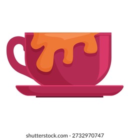 Overflowing mug of coffee or tea dripping onto the saucer, symbolizing clumsiness, a full cup, or a messy morning routine