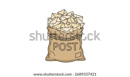 A overflowing sack filled with many envelopes and letters with the word POST written on it.
