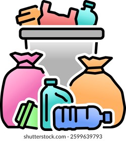 Overflowing trash can icon. Excessive waste generation illustration.