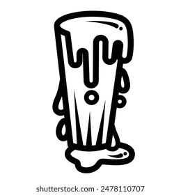 Overflowing water in glass cup icon illustration with black outline isolated on square white background. Simple flat cartoon art styled object drawing for coloring book or web designs.