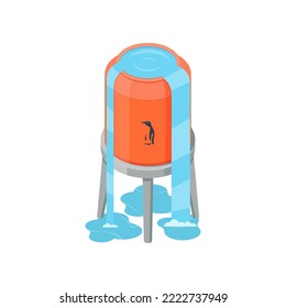 Overflowing water reservoir. Overflowingtower tank. Orange water tank vector isolated