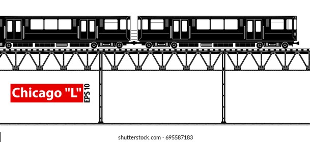 An overground high-speed subway. City ecological transport. A large number of passengers. Black and white contour image.