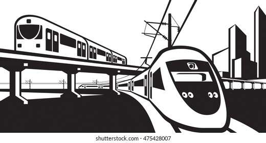 Overground rail transportation - vector illustration