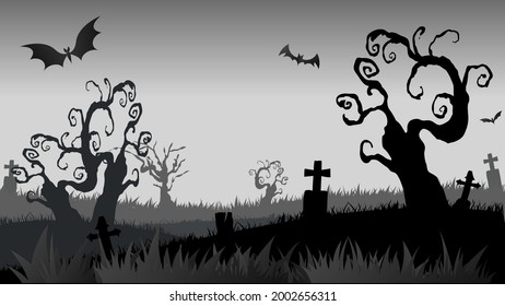 The overgrown forests in cemeteries with  bats in Happy Halloween day , illustration Vector EPS 10