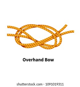 Overhand Bow sea knot. Bright colorful how-to guide isolated on white
