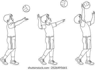 Overhand serve in volleyball line vector illustration isolated on with background