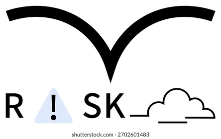 Overhanging curve above letters R and SK with exclamation mark forming an I, followed by a cloud. Ideal for business strategy, finance, insurance, safety, project management, decision-making