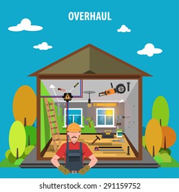 Overhaul House Repair Concept With Flat Woodwork Icons  Set Vector Illustration