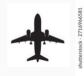 Overhead Airplane Silhouette Vector – Black Commercial Jet Icon for Travel, Aviation, and Airport Design