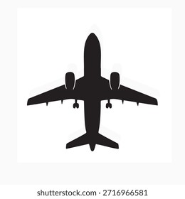 Overhead Airplane Silhouette Vector – Black Commercial Jet Icon for Travel, Aviation, and Airport Design