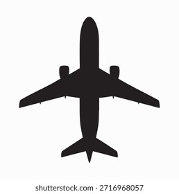 Overhead Airplane Silhouette Vector – Black Commercial Jet Icon for Travel, Aviation, UI, and Logo Design
